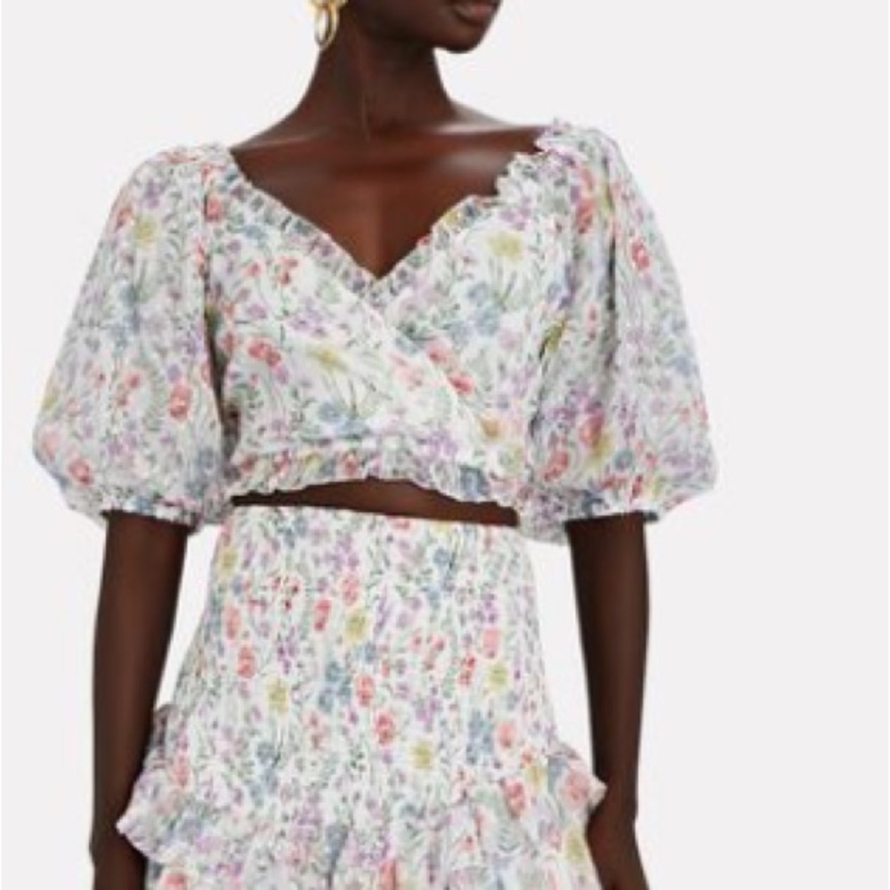 Saylor Floral Puff Sleeve Cropped Top. Size Xs